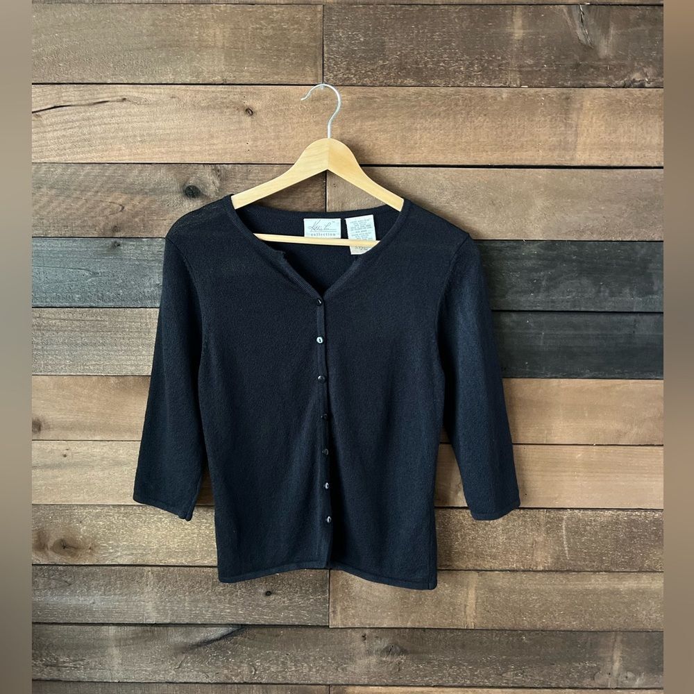 Vintage Black Button-Up Knit Cardigan Soft 90s Minimalist Layering Top